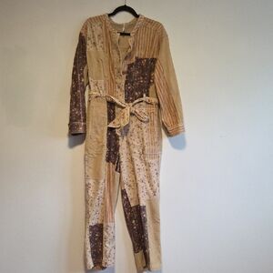 Free People Beige and Brown Patchwork Jumpsuit
